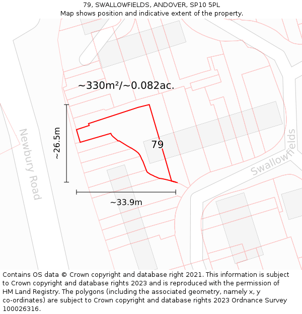 79, SWALLOWFIELDS, ANDOVER, SP10 5PL: Plot and title map