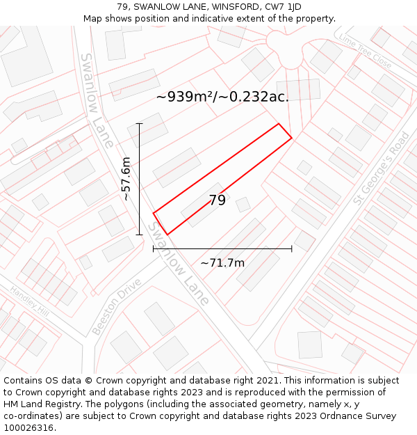 79, SWANLOW LANE, WINSFORD, CW7 1JD: Plot and title map