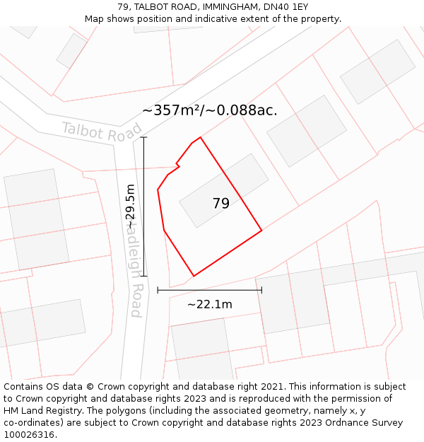 79, TALBOT ROAD, IMMINGHAM, DN40 1EY: Plot and title map