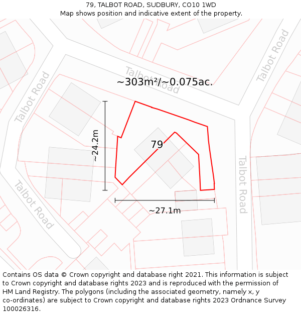 79, TALBOT ROAD, SUDBURY, CO10 1WD: Plot and title map