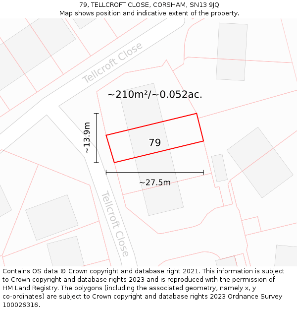 79, TELLCROFT CLOSE, CORSHAM, SN13 9JQ: Plot and title map
