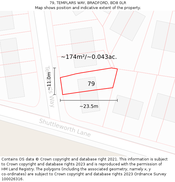 79, TEMPLARS WAY, BRADFORD, BD8 0LR: Plot and title map