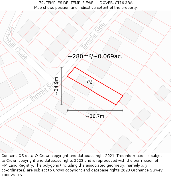 79, TEMPLESIDE, TEMPLE EWELL, DOVER, CT16 3BA: Plot and title map