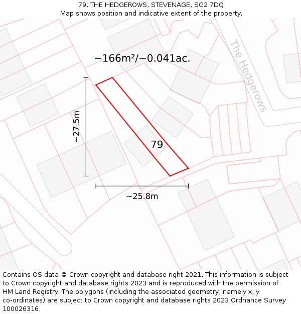 79, THE HEDGEROWS, STEVENAGE, SG2 7DQ: Plot and title map