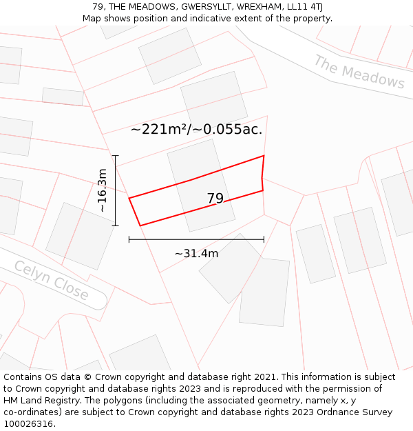 79, THE MEADOWS, GWERSYLLT, WREXHAM, LL11 4TJ: Plot and title map