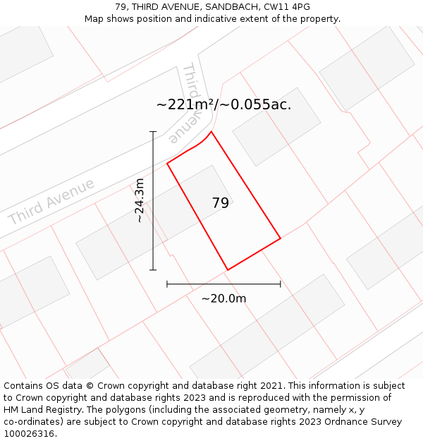 79, THIRD AVENUE, SANDBACH, CW11 4PG: Plot and title map