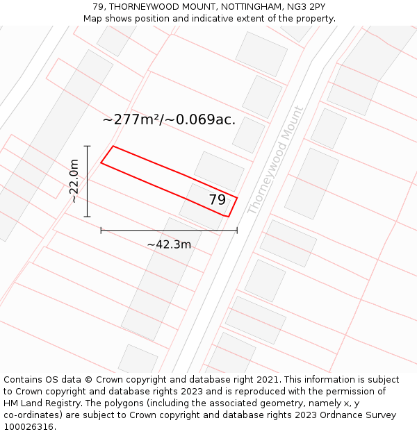 79, THORNEYWOOD MOUNT, NOTTINGHAM, NG3 2PY: Plot and title map