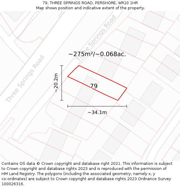 79, THREE SPRINGS ROAD, PERSHORE, WR10 1HR: Plot and title map