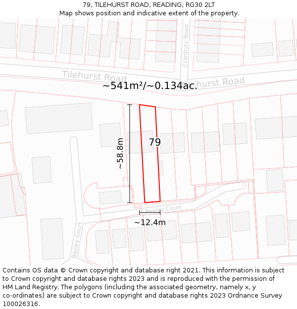 79, TILEHURST ROAD, READING, RG30 2LT: Plot and title map