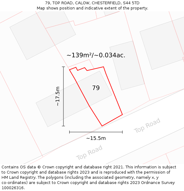 79, TOP ROAD, CALOW, CHESTERFIELD, S44 5TD: Plot and title map
