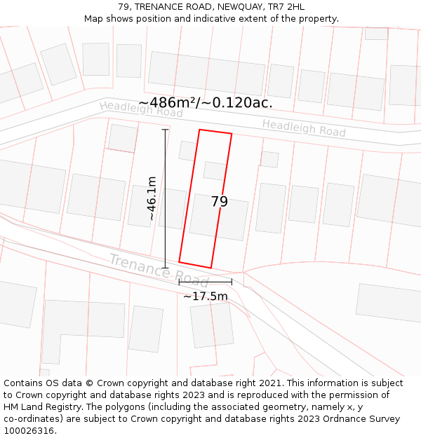 79, TRENANCE ROAD, NEWQUAY, TR7 2HL: Plot and title map