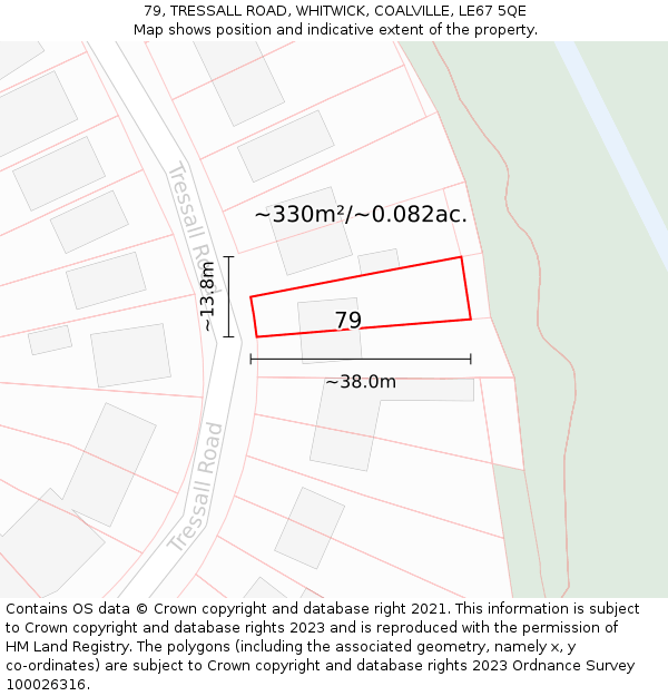 79, TRESSALL ROAD, WHITWICK, COALVILLE, LE67 5QE: Plot and title map