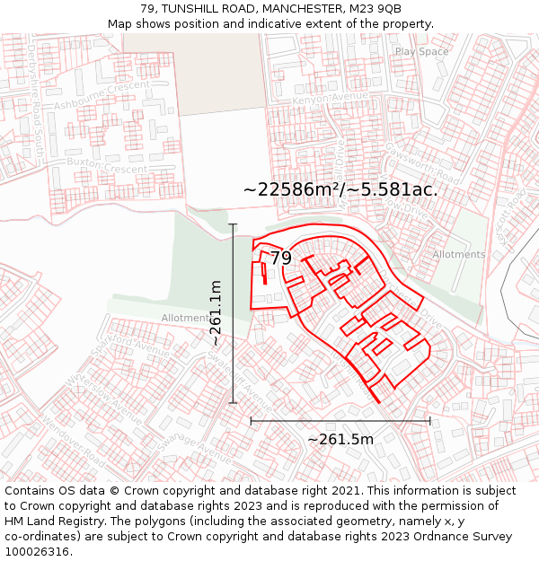 79, TUNSHILL ROAD, MANCHESTER, M23 9QB: Plot and title map