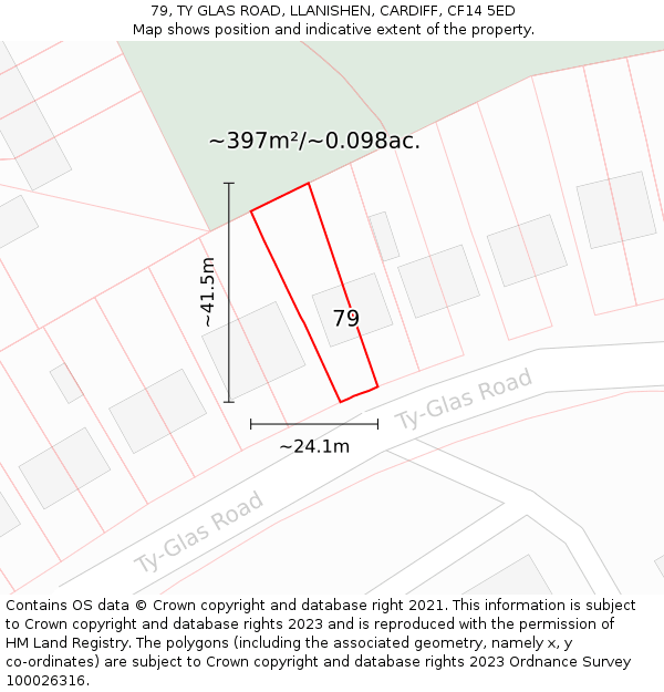 79, TY GLAS ROAD, LLANISHEN, CARDIFF, CF14 5ED: Plot and title map