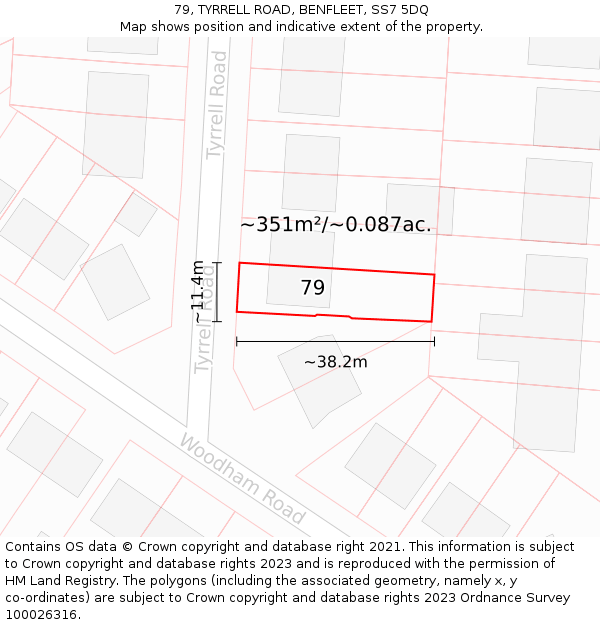 79, TYRRELL ROAD, BENFLEET, SS7 5DQ: Plot and title map