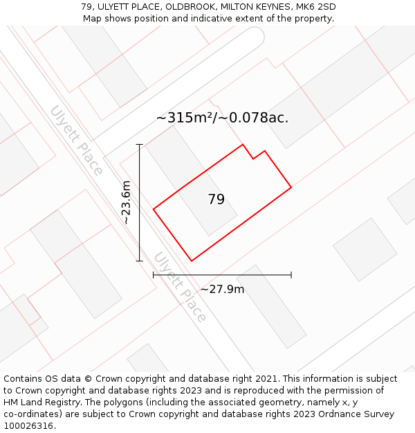 79, ULYETT PLACE, OLDBROOK, MILTON KEYNES, MK6 2SD: Plot and title map