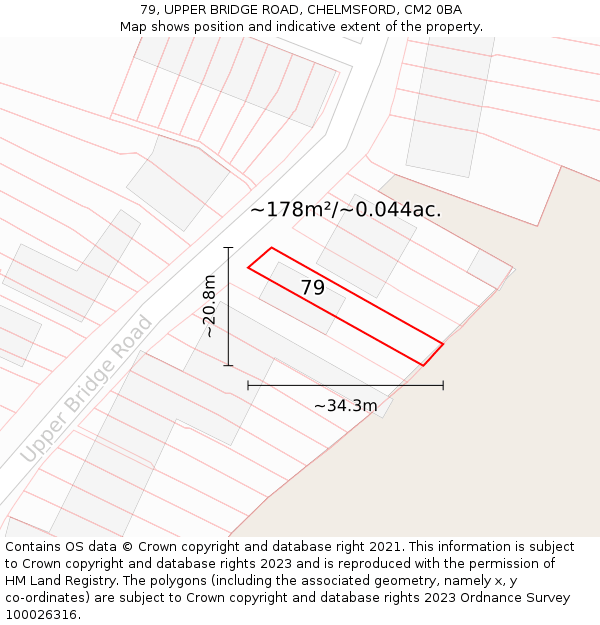 79, UPPER BRIDGE ROAD, CHELMSFORD, CM2 0BA: Plot and title map