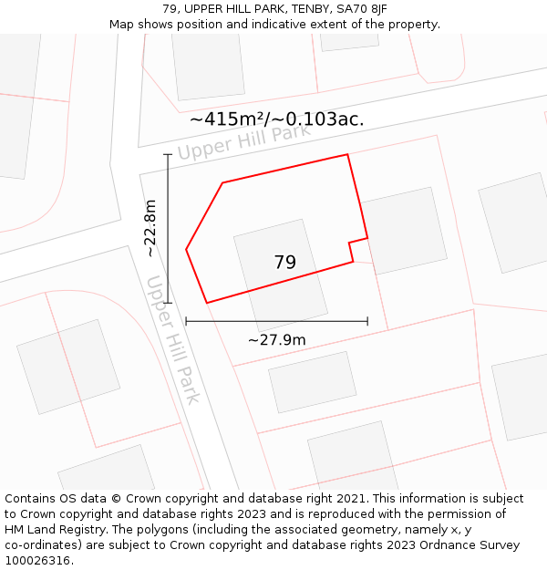 79, UPPER HILL PARK, TENBY, SA70 8JF: Plot and title map