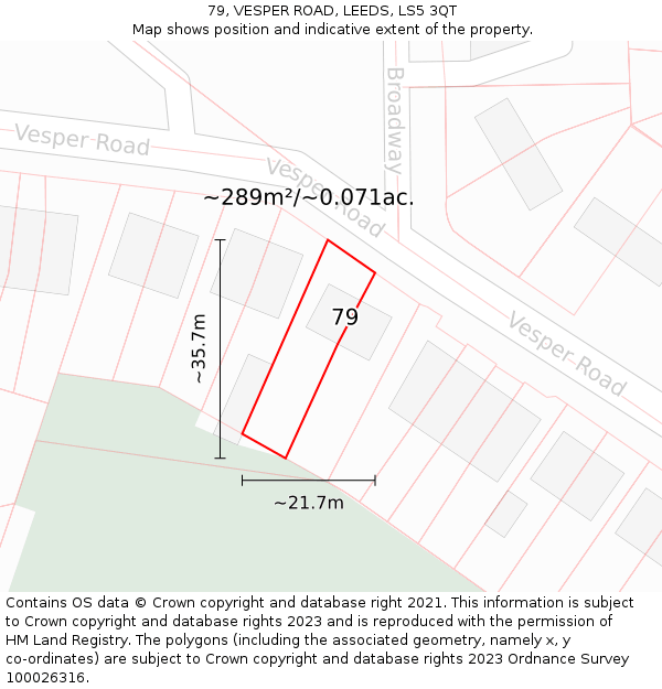 79, VESPER ROAD, LEEDS, LS5 3QT: Plot and title map