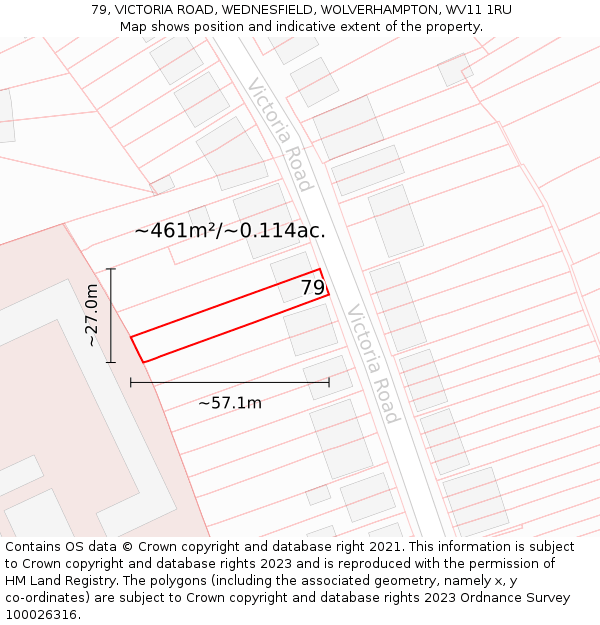 79, VICTORIA ROAD, WEDNESFIELD, WOLVERHAMPTON, WV11 1RU: Plot and title map