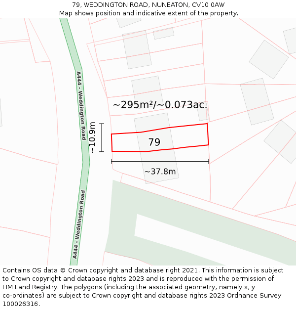 79, WEDDINGTON ROAD, NUNEATON, CV10 0AW: Plot and title map