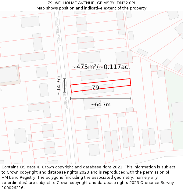 79, WELHOLME AVENUE, GRIMSBY, DN32 0PL: Plot and title map