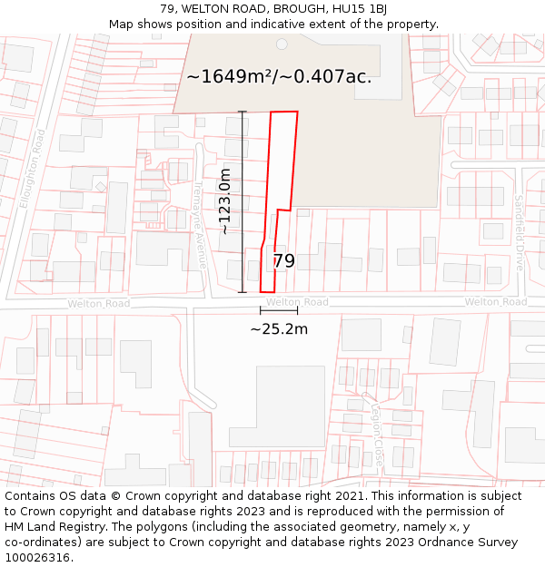 79, WELTON ROAD, BROUGH, HU15 1BJ: Plot and title map