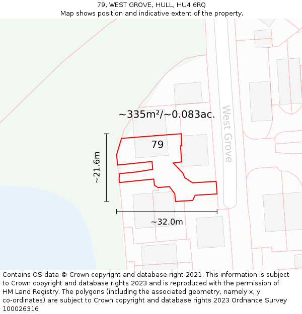 79, WEST GROVE, HULL, HU4 6RQ: Plot and title map