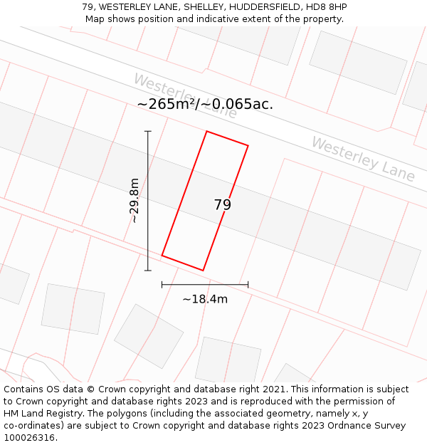 79, WESTERLEY LANE, SHELLEY, HUDDERSFIELD, HD8 8HP: Plot and title map