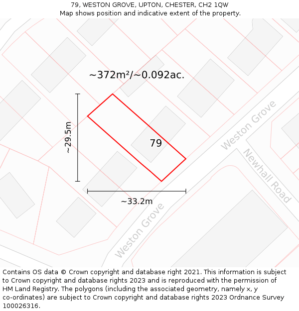 79, WESTON GROVE, UPTON, CHESTER, CH2 1QW: Plot and title map