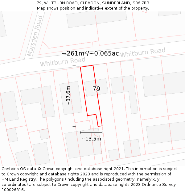 79, WHITBURN ROAD, CLEADON, SUNDERLAND, SR6 7RB: Plot and title map