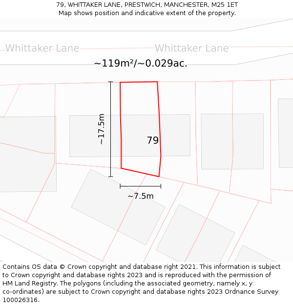 79, WHITTAKER LANE, PRESTWICH, MANCHESTER, M25 1ET: Plot and title map