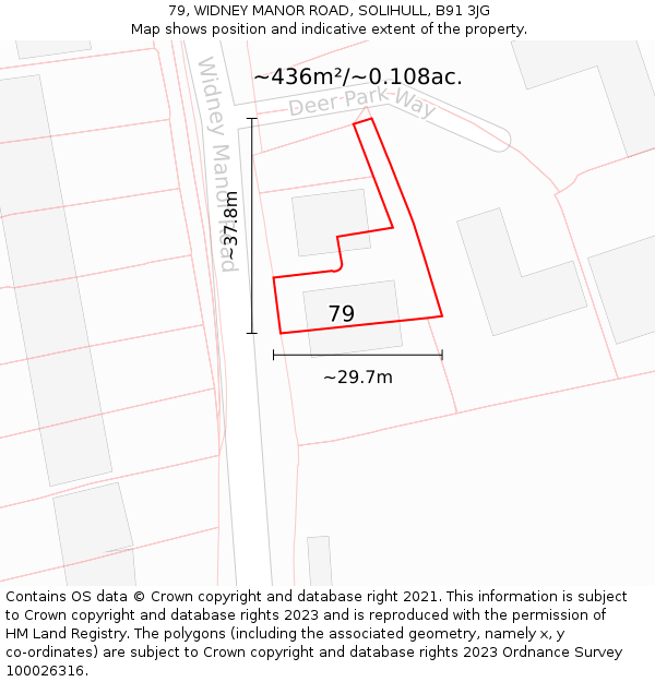 79, WIDNEY MANOR ROAD, SOLIHULL, B91 3JG: Plot and title map