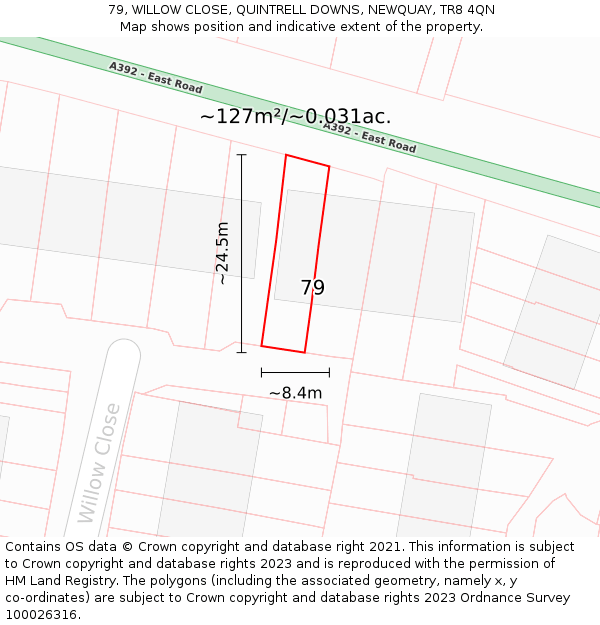 79, WILLOW CLOSE, QUINTRELL DOWNS, NEWQUAY, TR8 4QN: Plot and title map
