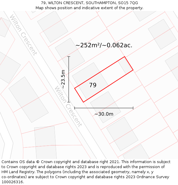 79, WILTON CRESCENT, SOUTHAMPTON, SO15 7QG: Plot and title map