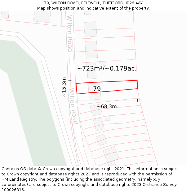 79, WILTON ROAD, FELTWELL, THETFORD, IP26 4AY: Plot and title map