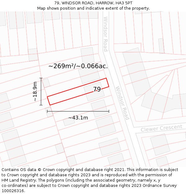 79, WINDSOR ROAD, HARROW, HA3 5PT: Plot and title map