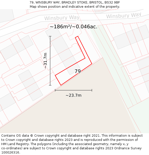 79, WINSBURY WAY, BRADLEY STOKE, BRISTOL, BS32 9BF: Plot and title map