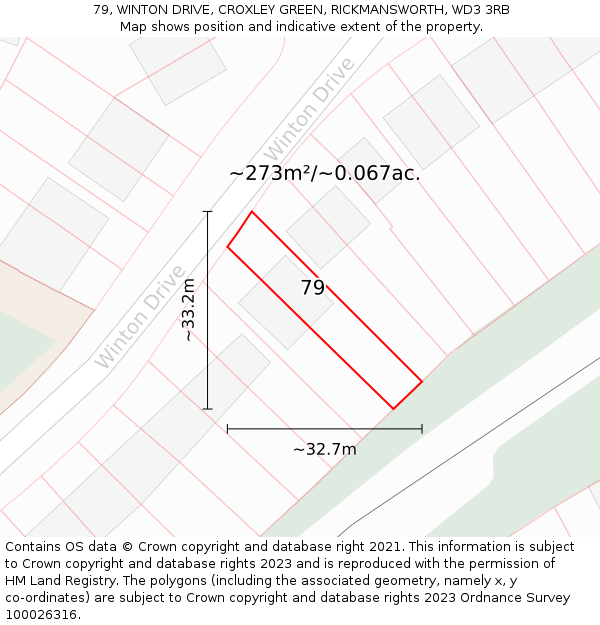 79, WINTON DRIVE, CROXLEY GREEN, RICKMANSWORTH, WD3 3RB: Plot and title map