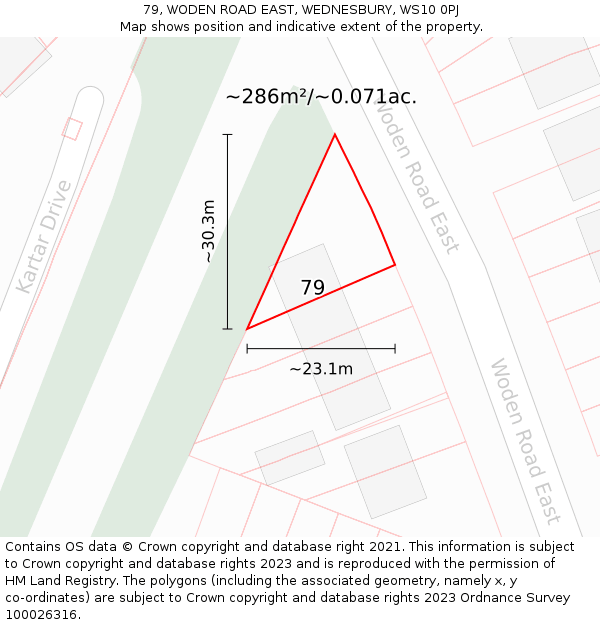 79, WODEN ROAD EAST, WEDNESBURY, WS10 0PJ: Plot and title map