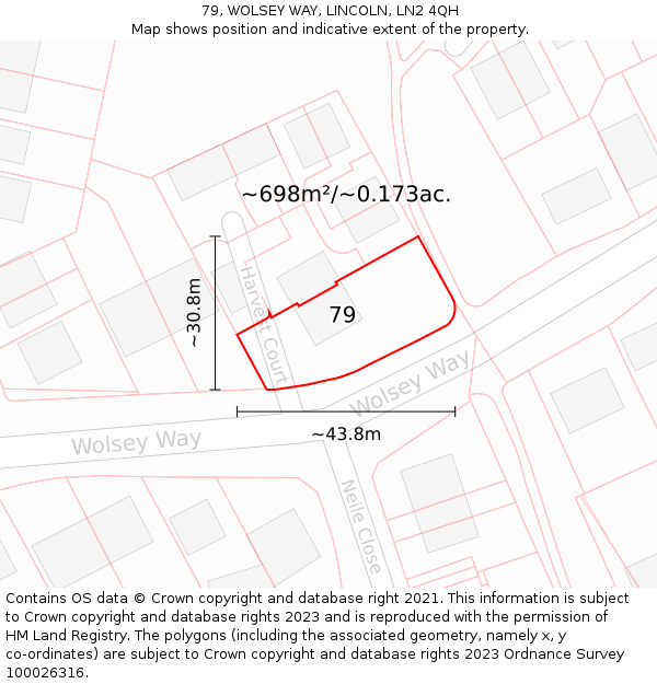 79, WOLSEY WAY, LINCOLN, LN2 4QH: Plot and title map