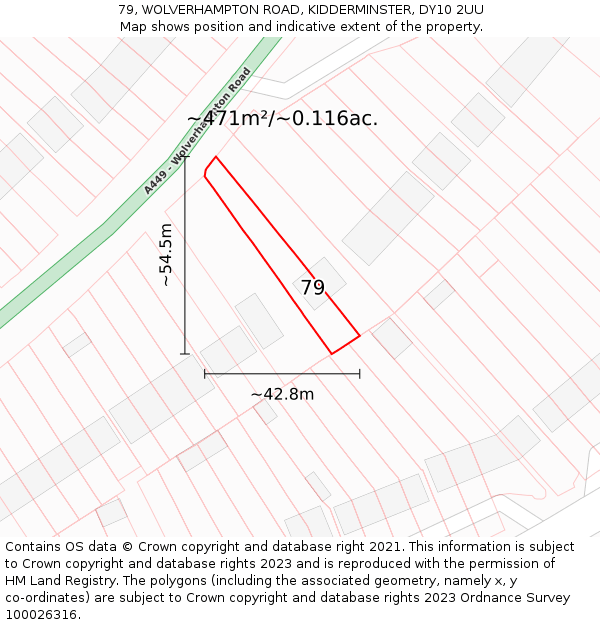 79, WOLVERHAMPTON ROAD, KIDDERMINSTER, DY10 2UU: Plot and title map