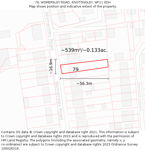 79, WOMERSLEY ROAD, KNOTTINGLEY, WF11 0DH: Plot and title map
