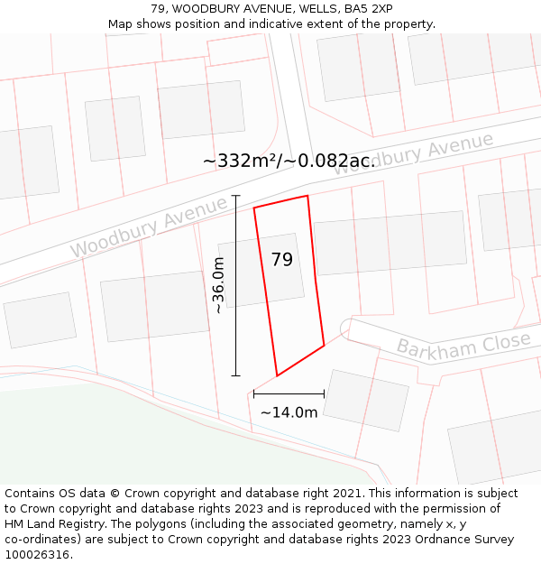 79, WOODBURY AVENUE, WELLS, BA5 2XP: Plot and title map