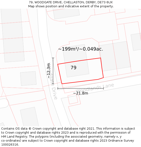 79, WOODGATE DRIVE, CHELLASTON, DERBY, DE73 6UX: Plot and title map