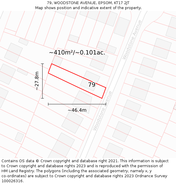 79, WOODSTONE AVENUE, EPSOM, KT17 2JT: Plot and title map