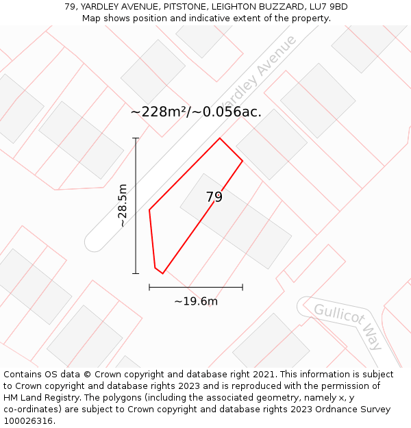 79, YARDLEY AVENUE, PITSTONE, LEIGHTON BUZZARD, LU7 9BD: Plot and title map