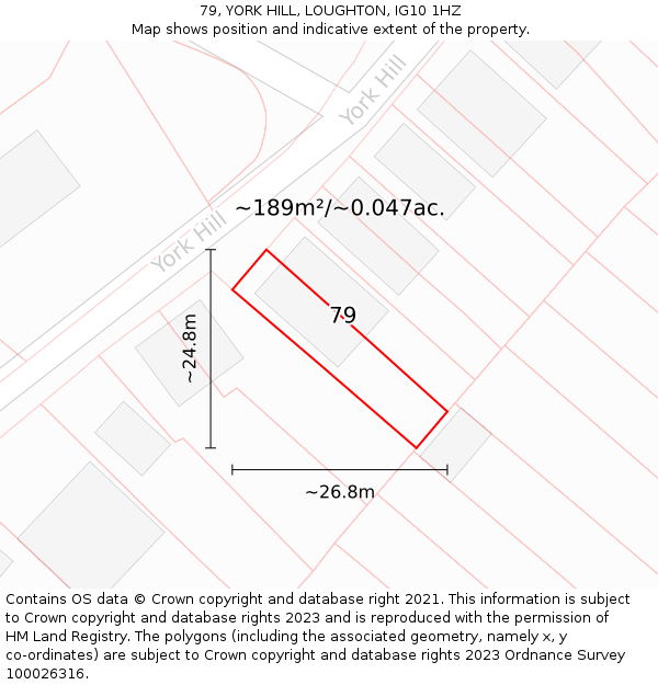 79, YORK HILL, LOUGHTON, IG10 1HZ: Plot and title map