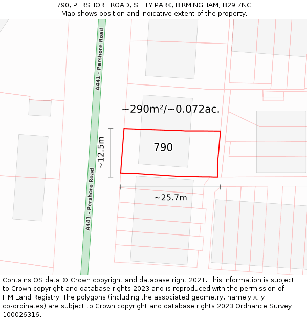 790, PERSHORE ROAD, SELLY PARK, BIRMINGHAM, B29 7NG: Plot and title map