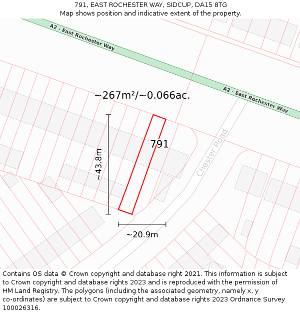 791, EAST ROCHESTER WAY, SIDCUP, DA15 8TG: Plot and title map